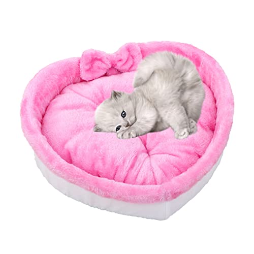 NENGGE Betten für Katzen Herz Form Weiche Gemütliche Katze Haustier Bett Für Große Kleine Hündchen Nette Warm Kissen Wurf Nest Korb Zwinger Kätzchen Haus Zubehör,Rosa,L von NENGGE