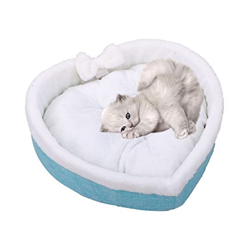 NENGGE Katzenbett Flauschig Katze Bett Herz-förmigen Haustier Bett Soft Kitty Welpen Schlafen Betten Kennel Warm Pet Nest Nette Warm Kissen Matte kätzchen Haus Zubehör,Grün,L von NENGGE