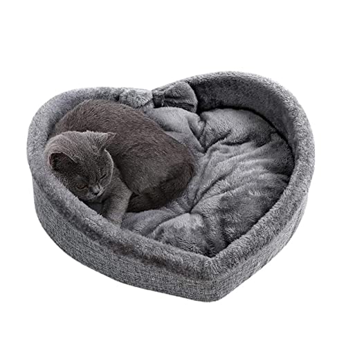 NENGGE Niedliches herzförmiges Katzen-Hundebett, Hundehütte, Liebes-Haustiernest, super weiche Baumwollsamt, Winter, Sommer, warm, Haustier, Katzennest, Hundebett, Schlafbedarf, Grau, L von YWARX