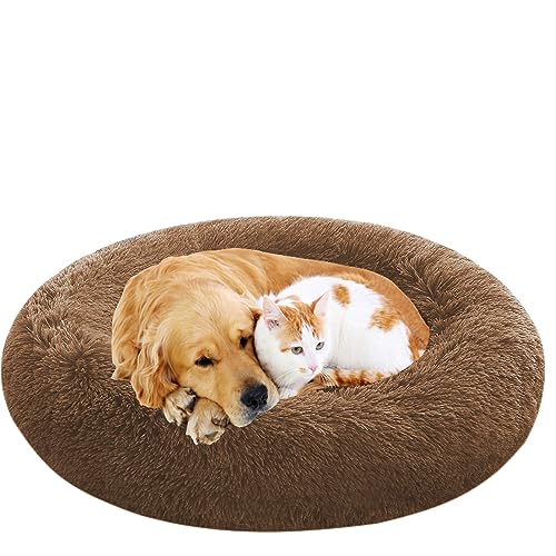 NENIUX Donut Haustierbett, Rund aus Plüsch Hundebett, Welpen Kissen Hundesofa, Rutschfestes Hundekorb Katzenbett, Maschinenwaschbar Katzenkissen für Mittelgroße & Große Hunde, Katzen (90cm/35.5inch) von NENIUX