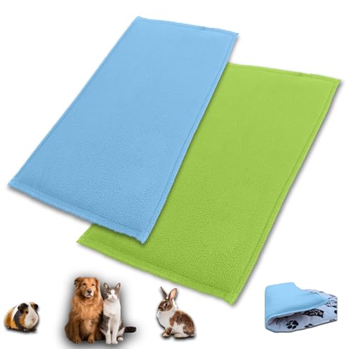 NEO SOLVO 2 Stück Fleece Spielplatzmatte für Meerschweinchen und Kaninchen - Alles in einem: eine Decke, EIN riesiger Tunnel, EIN Haus, EIN Kissen und EIN Bett - 70 cm x 105 cm - Blau und Grün von NEO SOLVO