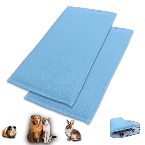 NEO SOLVO 2 Stück – Dicke Fleecedecke 70 x 140 cm für Meerschweinchen, Kaninchen, Hunde und Katzen – Schwamm-Effekt, saugfähig, Fleece-Seite, Blau, 2 x 4 Freigehege und Käfig von NEO SOLVO