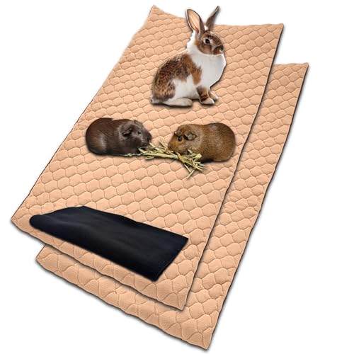 NEO SOLVO 2 Stück Käfigeinlage für Kaninchen und Meerschweinchen mit Abnehmbarer Fleece-Tunneldecke - perfekte Einstreu für Innenkäfige und C&C - saugfähig, wasserdicht - 60 cm x 120 cm - Pfirsich von NEO SOLVO