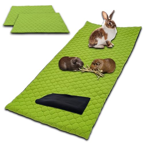 NEO SOLVO 2 Stück – Fleece-Einstreumatte für Meerschweinchen und Kaninchen – 70 x 140 cm grün mit einer separaten Fleecedecke – saugfähig und wasserdicht – Käfig und Gehege von NEO SOLVO