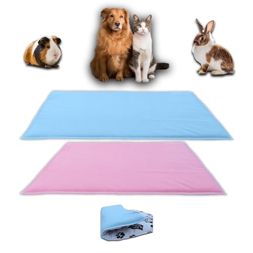 NEO SOLVO 2 Stück – Fleecedecke Über Streu, 50 x 60 cm, für Meerschweinchen, Kaninchen, Hunde und Katzen – Schwamm-Effekt, saugfähig, Fleece-Seite, Blau von NEO SOLVO