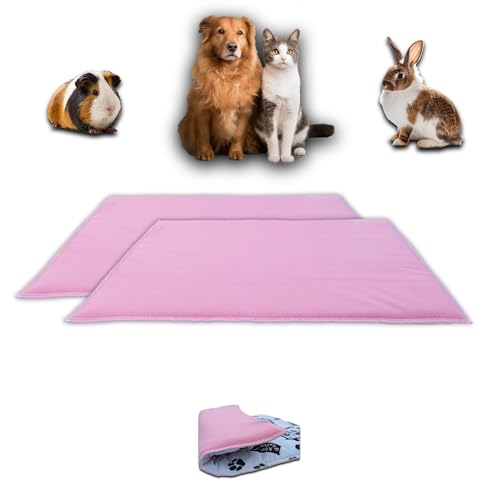 NEO SOLVO 2 Stück – Fleecedecke Über Streu, 50 x 60 cm, für Meerschweinchen, Kaninchen, Hunde und Katzen – Schwamm-Effekt, saugfähig, Fleece-Seite, Rosa von NEO SOLVO