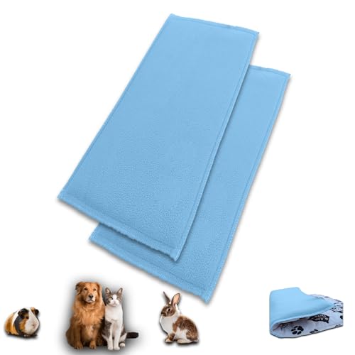 NEO SOLVO 2 Stück – Fleecedecke Über Streu, 60 x 120 cm, für Meerschweinchen, Kaninchen, Hunde und Katzen – Schwamm-Effekt, saugfähig, Fleece-Seite, Blau, Format Midwest von NEO SOLVO