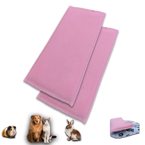 NEO SOLVO 2 Stück – Fleecedecke, dick, 60 x 120 cm, für Meerschweinchen, Kaninchen, Hunde und Katzen – Schwamm-Effekt, saugfähig, Fleece-Seite, Rosa, Format Midwest von NEO SOLVO