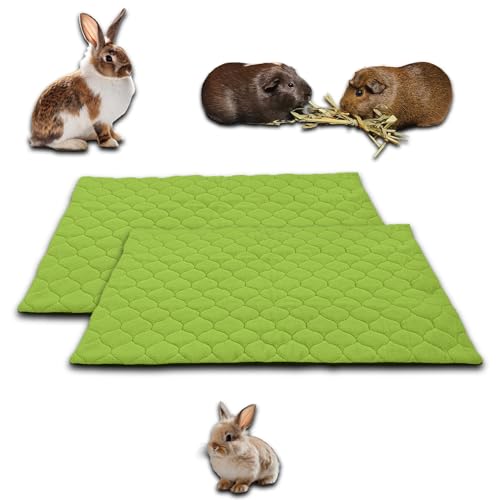 NEO SOLVO 2 Stück Käfigeinlage für Kaninchen und Meerschweinchen mit Abnehmbarer Fleece-Tunneldecke - perfekte Einstreu für Innenkäfige und C&C - saugfähig, wasserdicht - 50 cm x 60 cm - Grün von NEO SOLVO