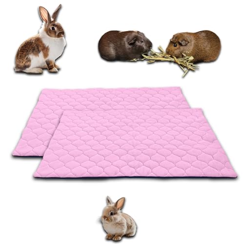 NEO SOLVO 2 Stück Käfigeinlage für Kaninchen und Meerschweinchen mit Abnehmbarer Fleece-Tunneldecke - perfekte Einstreu für Innenkäfige und C&C - saugfähig, wasserdicht - 50 cm x 60 cm - Rosa von NEO SOLVO