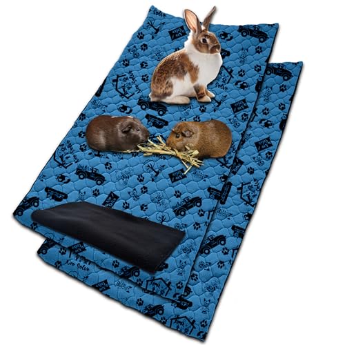 NEO SOLVO 2 Stück Käfigeinlage für Kaninchen und Meerschweinchen mit Abnehmbarer Fleece-Tunneldecke - perfekte Einstreu für Innenkäfige und C&C - saugfähig, wasserdicht - 60 cm x 120 cm - Dunkelblau von NEO SOLVO