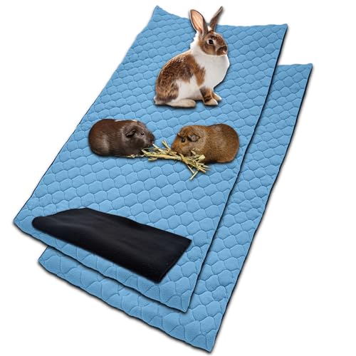 NEO SOLVO 2 Stück Käfigeinlage für Kaninchen und Meerschweinchen mit Abnehmbarer Fleece-Tunneldecke - perfekte Einstreu für Innenkäfige und C&C - saugfähig, wasserdicht - 60 cm x 120 cm - Blau von NEO SOLVO