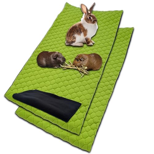 NEO SOLVO 2 Stück Käfigeinlage für Kaninchen und Meerschweinchen mit Abnehmbarer Fleece-Tunneldecke - perfekte Einstreu für Innenkäfige und C&C - saugfähig, wasserdicht - 60 cm x 120 cm - Grün von NEO SOLVO