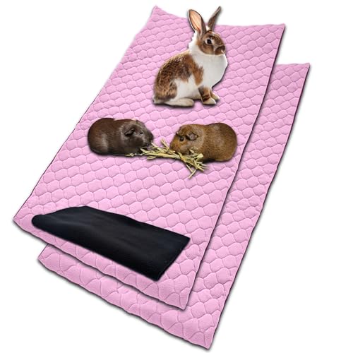 NEO SOLVO 2 Stück Käfigeinlage für Kaninchen und Meerschweinchen mit Abnehmbarer Fleece-Tunneldecke - perfekte Einstreu für Innenkäfige und C&C - saugfähig, wasserdicht - 60 cm x 120 cm - Rosa von NEO SOLVO