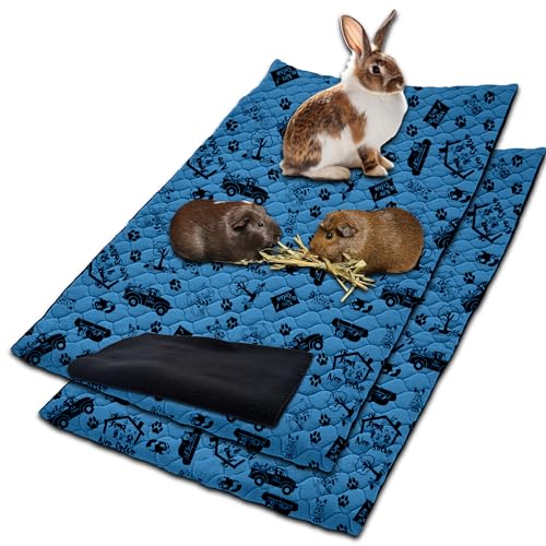 NEO SOLVO 2 Stück Käfigeinlage für Kaninchen und Meerschweinchen mit Abnehmbarer Fleece-Tunneldecke - perfekte Einstreu für Innenkäfige und C&C - saugfähig, wasserdicht - 70 cm x 105 cm - Dunkelblau von NEO SOLVO