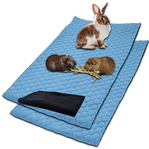 NEO SOLVO 2 Stück Käfigeinlage für Kaninchen und Meerschweinchen mit Abnehmbarer Fleece-Tunneldecke - perfekte Einstreu für Innenkäfige und C&C - saugfähig, wasserdicht - 70 cm x 105 cm - Blau von NEO SOLVO