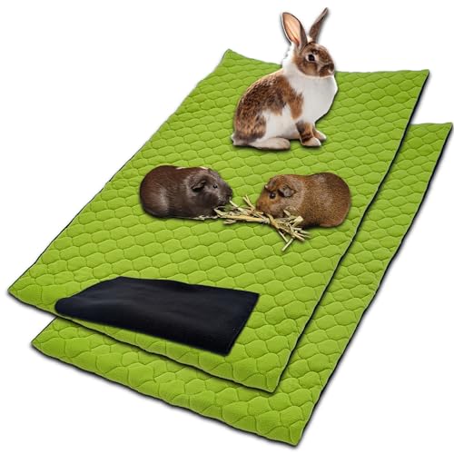 NEO SOLVO 2 Stück Käfigeinlage für Kaninchen und Meerschweinchen mit Abnehmbarer Fleece-Tunneldecke - perfekte Einstreu für Innenkäfige und C&C - saugfähig, wasserdicht - 70 cm x 105 cm - Grün von NEO SOLVO