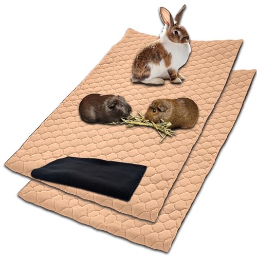 NEO SOLVO 2 Stück Käfigeinlage für Kaninchen und Meerschweinchen mit Abnehmbarer Fleece-Tunneldecke - perfekte Einstreu für Innenkäfige und C&C - saugfähig, wasserdicht - 70 cm x 105 cm - Pfirsich von NEO SOLVO