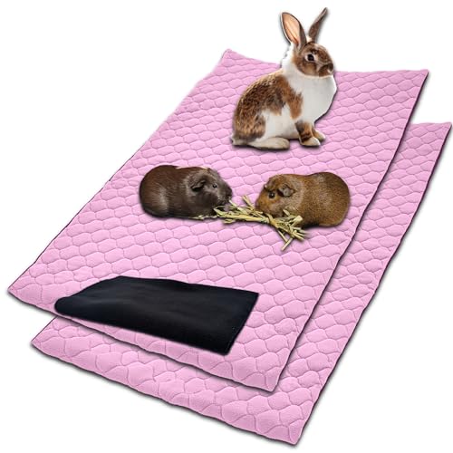 NEO SOLVO 2 Stück Käfigeinlage für Kaninchen und Meerschweinchen mit Abnehmbarer Fleece-Tunneldecke - perfekte Einstreu für Innenkäfige und C&C - saugfähig, wasserdicht - 70 cm x 105 cm - Rosa von NEO SOLVO