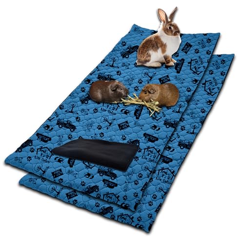 NEO SOLVO 2 Stück Käfigeinlage für Kaninchen und Meerschweinchen mit Abnehmbarer Fleece-Tunneldecke - perfekte Einstreu für Innenkäfige und C&C - saugfähig, wasserdicht - 70 cm x 140 cm - Dunkelblau von NEO SOLVO