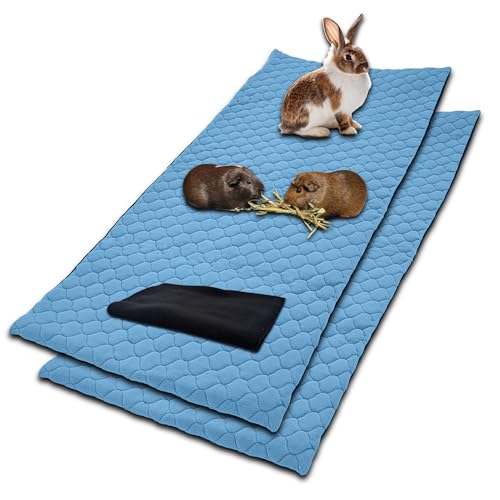 NEO SOLVO 2 Stück Käfigeinlage für Kaninchen und Meerschweinchen mit Abnehmbarer Fleece-Tunneldecke - perfekte Einstreu für Innenkäfige und C&C - saugfähig, wasserdicht - 70 cm x 140 cm - Blau von NEO SOLVO