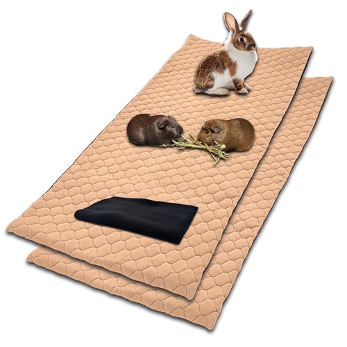 NEO SOLVO 2 Stück Käfigeinlage für Kaninchen und Meerschweinchen mit Abnehmbarer Fleece-Tunneldecke - perfekte Einstreu für Innenkäfige und C&C - saugfähig, wasserdicht - 70 cm x 140 cm - Pfirsich von NEO SOLVO