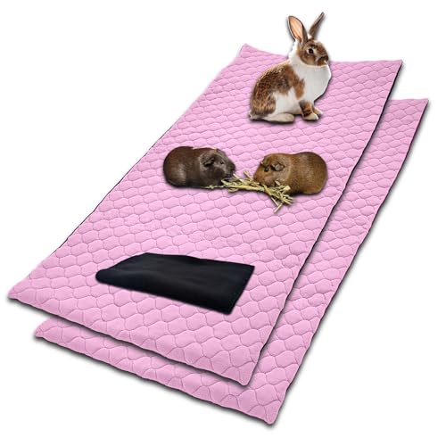 NEO SOLVO 2 Stück Käfigeinlage für Kaninchen und Meerschweinchen mit Abnehmbarer Fleece-Tunneldecke - perfekte Einstreu für Innenkäfige und C&C - saugfähig, wasserdicht - 70 cm x 140 cm - Rosa von NEO SOLVO