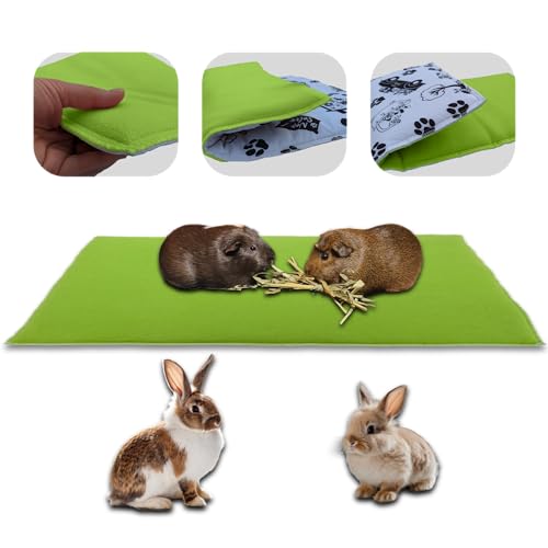 NEO SOLVO 3-in-1 Fleece - Matte, Decke und riesen Tunnel für Meerschweinchen und Kaninchen- 35 x 70 cm faltbar- saugfähige grüne Seite- weiche und kühle weiße Seite- C&C 2x1 von NEO SOLVO