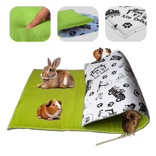 NEO SOLVO 3-in-1 Fleece - Matte, Decke und riesen Tunnel für Meerschweinchen und Kaninchen- 60 x 120 cm faltbar- saugfähige grüne Seite- weiche und kühle weiße Seite- Midwest-Käfigformat von NEO SOLVO