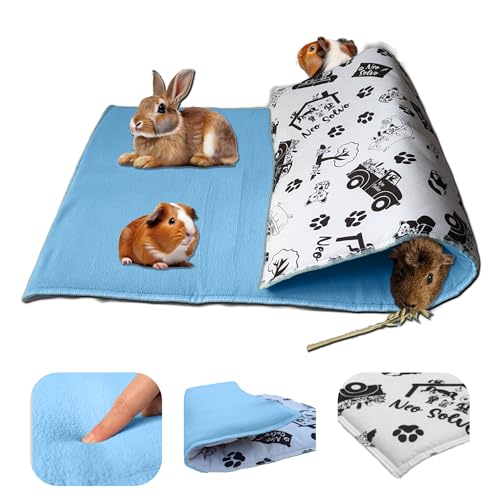 NEO SOLVO Fleece Spielplatzmatte für Meerschweinchen und Kaninchen - Alles in einem: eine Decke, EIN riesiger Tunnel, EIN Haus, EIN Kissen und EIN Bett - 70 cm x 105 cm - Blau von NEO SOLVO