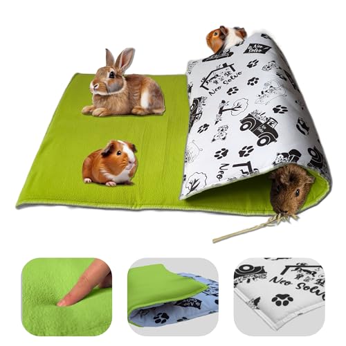 NEO SOLVO 2-in-1-Vlies zur Verwendung als „Bettdecken-Topper“ und als riesiger Tunnel für Meerschweinchen und Häschen - saugfähige Fleece-Polarseite - weiche und kühle weiße Seite 105 x 70 cm - Grün von NEO SOLVO