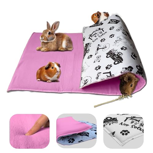 NEO SOLVO Fleece Spielplatzmatte für Meerschweinchen und Kaninchen - Alles in einem: eine Decke, EIN riesiger Tunnel, EIN Haus, EIN Kissen und EIN Bett - 70 cm x 105 cm - Rosa von NEO SOLVO