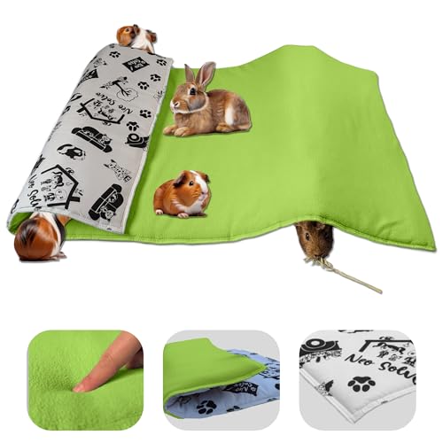 NEO SOLVO Fleece Spielplatzmatte für Meerschweinchen und Kaninchen - Alles in einem: eine Decke, EIN riesiger Tunnel, EIN Haus, EIN Kissen und EIN Bett - 70 cm x 140 cm - Grün von NEO SOLVO