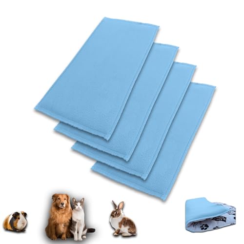 NEO SOLVO 4 Stück Fleece Spielplatzmatte für Meerschweinchen und Kaninchen - Alles in einem: eine Decke, EIN riesiger Tunnel, EIN Haus, EIN Kissen und EIN Bett - 70 cm x 105 cm - Blau von NEO SOLVO