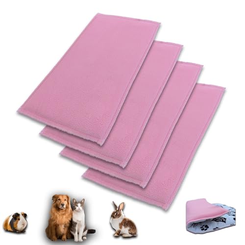 NEO SOLVO 4 Stück – Fleecedecke Über Streu 70 x 140 cm für Meerschweinchen, Kaninchen, Hunde und Katzen – Schwamm-Effekt, saugfähig, Fleece-Seite, Rosa, 2 x 4 Freigehege und Käfig von NEO SOLVO