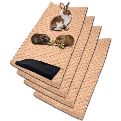 NEO SOLVO 4 Stück – Fleece-Einstreumatte für Meerschweinchen und Kaninchen – 60 x 120 cm beige mit Einer separaten Fleecedecke – saugfähig und wasserdicht – Käfig und Gehege von NEO SOLVO