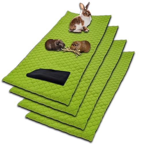 NEO SOLVO 4 Stück – Fleece-Einstreumatte für Meerschweinchen und Kaninchen – 70 x 140 cm grün mit einer separaten Fleecedecke – saugfähig und wasserdicht – Käfig und Gehege von NEO SOLVO