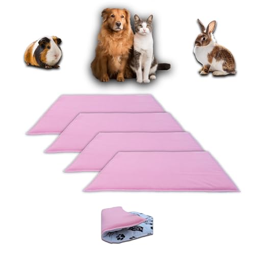 NEO SOLVO 4 Stück – Fleecedecke, dick, 50 x 60 cm, für Meerschweinchen, Kaninchen, Hunde und Katzen – Schwamm-Effekt, saugfähig, Fleece-Seite, Rosa von NEO SOLVO