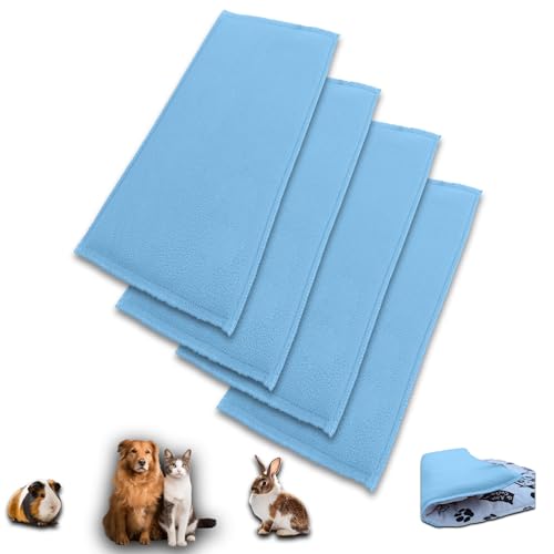 NEO SOLVO 4 Stück Fleece Spielplatzmatte für Meerschweinchen und Kaninchen - Alles in einem: eine Decke, EIN riesiger Tunnel, EIN Haus, EIN Kissen und EIN Bett - 60 cm x 120 cm - Blau von NEO SOLVO