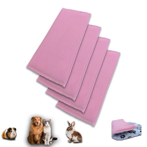 NEO SOLVO 4 Stück – Fleecedecke Über Streu, 60 x 120 cm, für Meerschweinchen, Kaninchen, Hunde und Katzen – Schwamm-Effekt, saugfähig, Fleece-Seite, Rosa, Format Midwest von NEO SOLVO