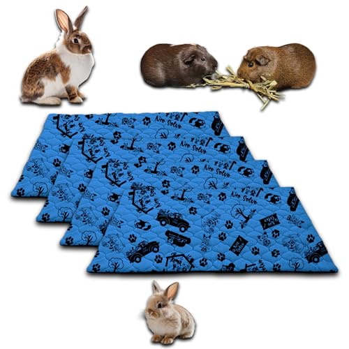 NEO SOLVO 4 Stück Käfigeinlage für Kaninchen und Meerschweinchen - perfekte Einstreu für Innenkäfige und C&C - saugfähig, wasserdicht - 60cm x 50cm - Blau Design von NEO SOLVO