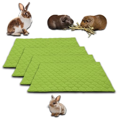 NEO SOLVO 4 Stück Käfigeinlage für Kaninchen und Meerschweinchen mit Abnehmbarer Fleece-Tunneldecke - perfekte Einstreu für Innenkäfige und C&C - saugfähig, wasserdicht - 50 cm x 60 cm - Grün von NEO SOLVO