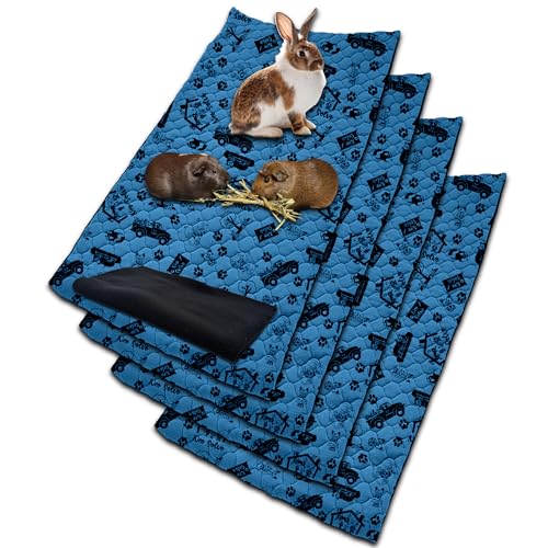 NEO SOLVO 4 Stück Käfigeinlage für Kaninchen und Meerschweinchen mit Abnehmbarer Fleece-Tunneldecke - perfekte Einstreu für Innenkäfige und C&C - saugfähig, wasserdicht - 60 cm x 120 cm - Dunkelblau von NEO SOLVO