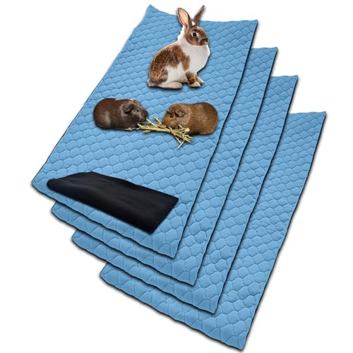 NEO SOLVO 4 Stück Käfigeinlage für Kaninchen und Meerschweinchen mit Abnehmbarer Fleece-Tunneldecke - perfekte Einstreu für Innenkäfige und C&C - saugfähig, wasserdicht - 60 cm x 120 cm - Blau von NEO SOLVO