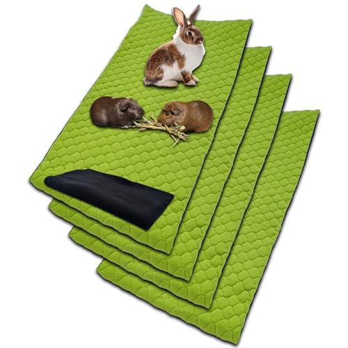 NEO SOLVO 4 Stück Käfigeinlage für Kaninchen und Meerschweinchen mit Abnehmbarer Fleece-Tunneldecke - perfekte Einstreu für Innenkäfige und C&C - saugfähig, wasserdicht - 60 cm x 120 cm - Grün von NEO SOLVO