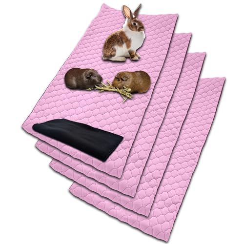 NEO SOLVO 4 Stück Käfigeinlage für Kaninchen und Meerschweinchen mit Abnehmbarer Fleece-Tunneldecke - perfekte Einstreu für Innenkäfige und C&C - saugfähig, wasserdicht - 60 cm x 120 cm - Rosa von NEO SOLVO