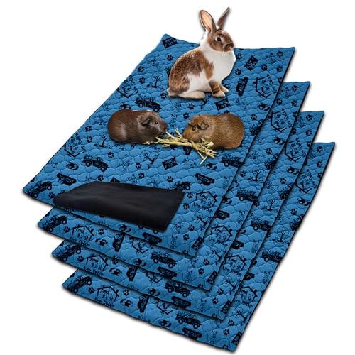 NEO SOLVO 4 Stück Käfigeinlage für Kaninchen und Meerschweinchen mit Abnehmbarer Fleece-Tunneldecke - perfekte Einstreu für Innenkäfige und C&C - saugfähig, wasserdicht - 70 cm x 105 cm - Dunkelblau von NEO SOLVO