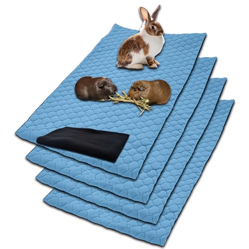 NEO SOLVO 4 Stück Käfigeinlage für Kaninchen und Meerschweinchen mit Abnehmbarer Fleece-Tunneldecke - perfekte Einstreu für Innenkäfige und C&C - saugfähig, wasserdicht - 70 cm x 105 cm - Blau von NEO SOLVO