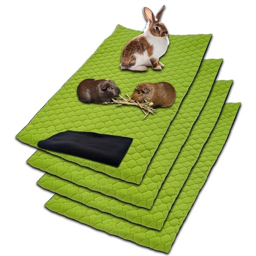 NEO SOLVO 4 Stück Käfigeinlage für Kaninchen und Meerschweinchen mit Abnehmbarer Fleece-Tunneldecke - perfekte Einstreu für Innenkäfige und C&C - saugfähig, wasserdicht - 70 cm x 105 cm - Grün von NEO SOLVO