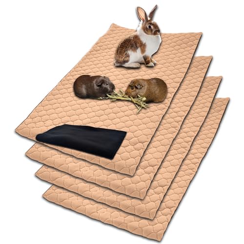 NEO SOLVO 4 Stück Käfigeinlage für Kaninchen und Meerschweinchen mit Abnehmbarer Fleece-Tunneldecke - perfekte Einstreu für Innenkäfige und C&C - saugfähig, wasserdicht - 70 cm x 105 cm - Pfirsich von NEO SOLVO